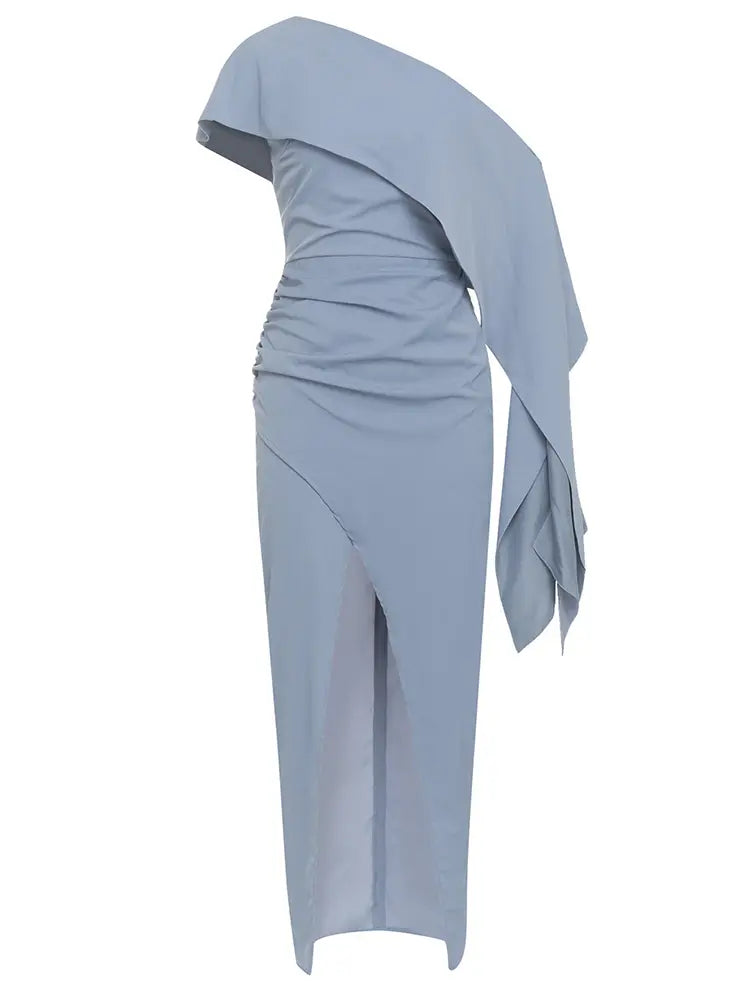 Schickes asymmetrisches schulterfreies langes Kleid