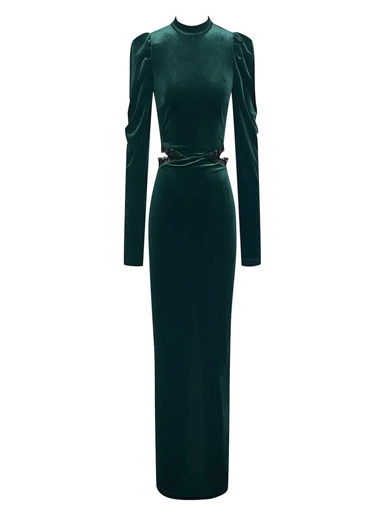 Abendkleid aus Samt mit Spitzenausschnitten