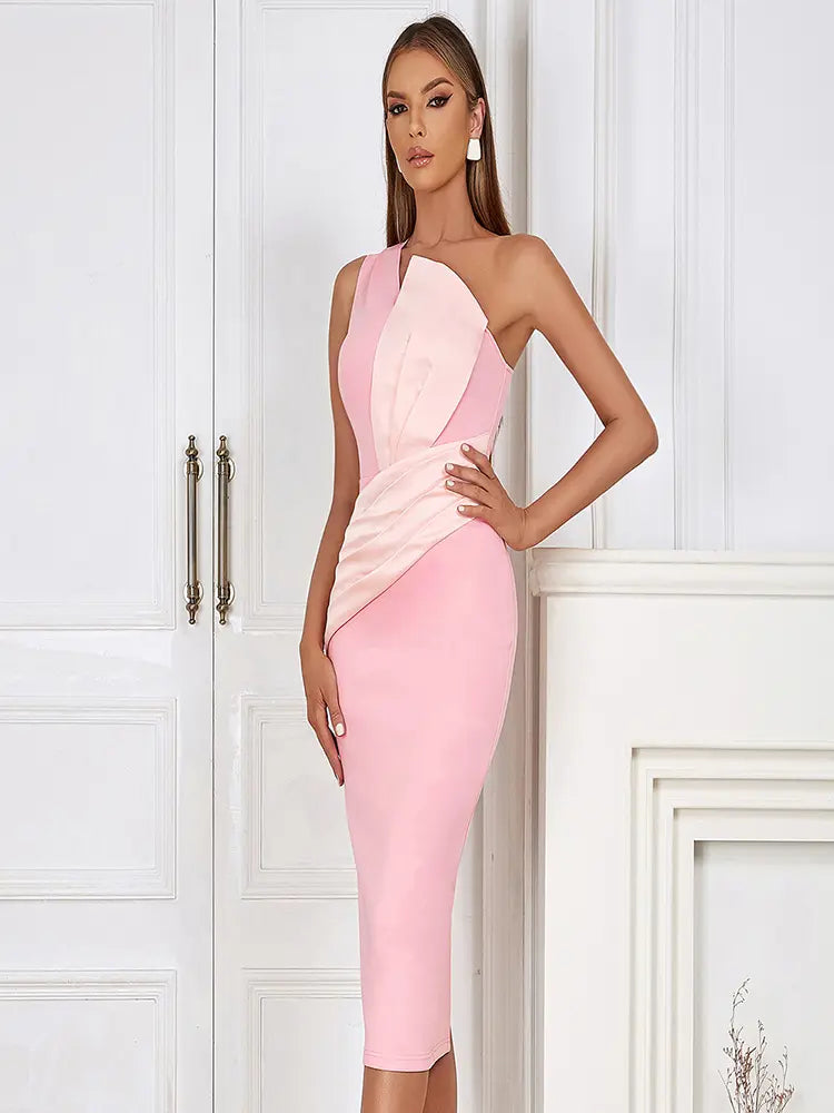 Pinke asymmetrische Abendrobe mit einer Schulter