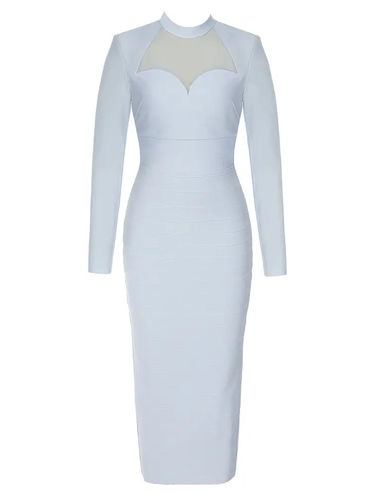 Bandage-Kleid mit Mesh-Einsätzen und langen Ärmeln