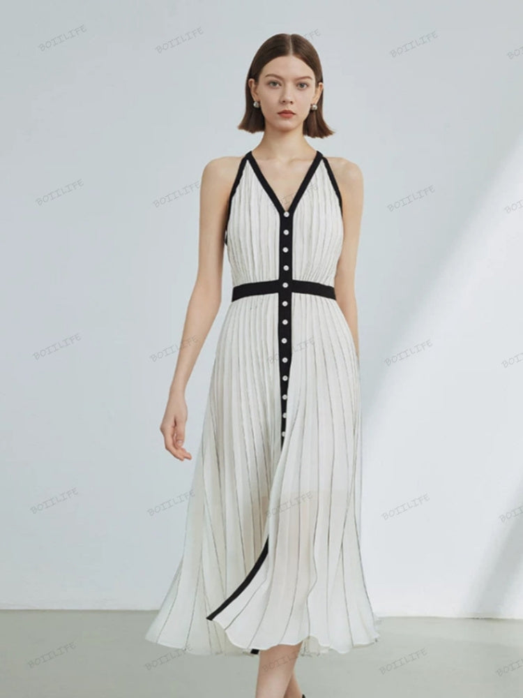 Exklusives ärmelloses Color-Block-Kleid mit Streifen in limitierter Auflage