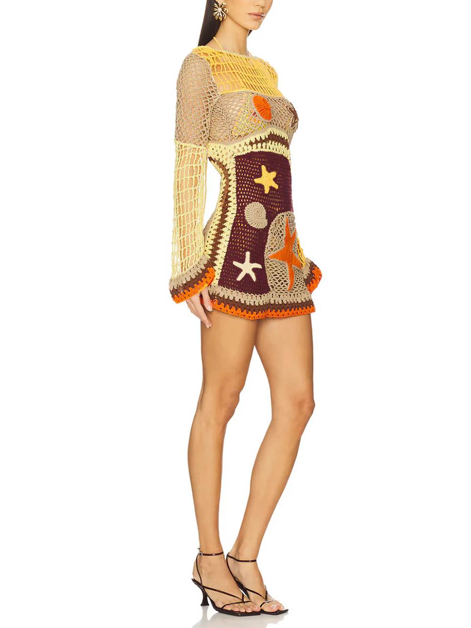 Korallenriff-inspiriertes Häkel-Minikleid mit Muster