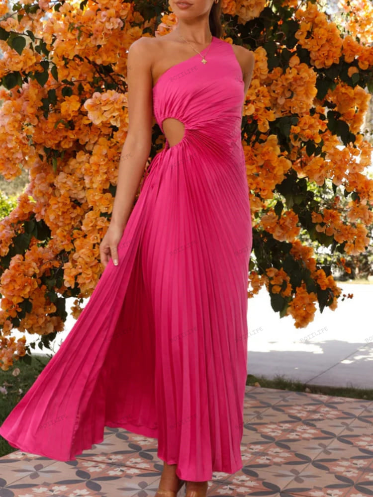 Plissiertes One-Shoulder-Kleid mit Cut-Out-Taille