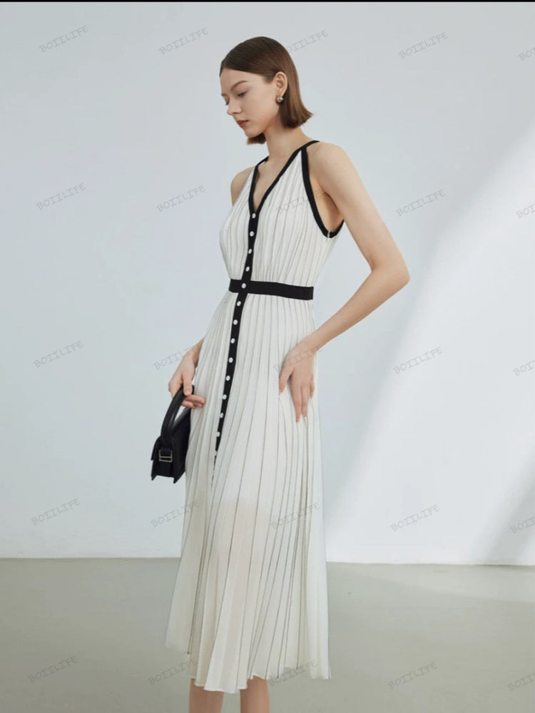 Exklusives ärmelloses Color-Block-Kleid mit Streifen in limitierter Auflage