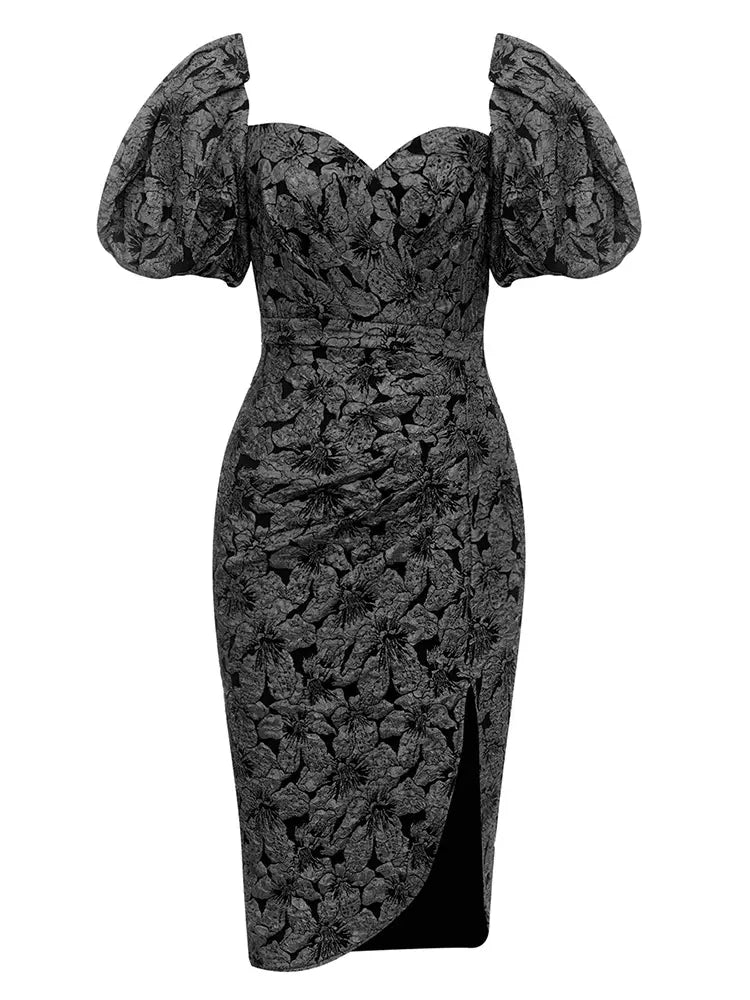 Vintage Kleid mit eckigem Ausschnitt und Puffärmeln