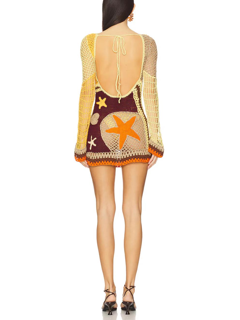 Korallenriff-inspiriertes Häkel-Minikleid mit Muster