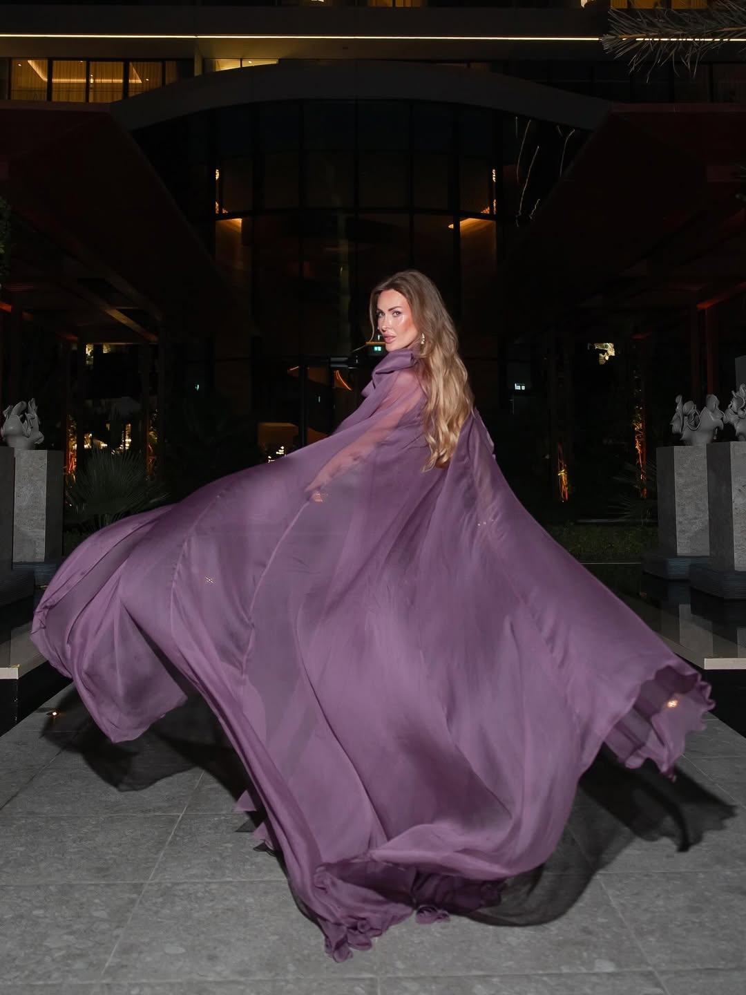 Mauve Chiffon Bow Cape Sleeve Pleated Maxi Gown