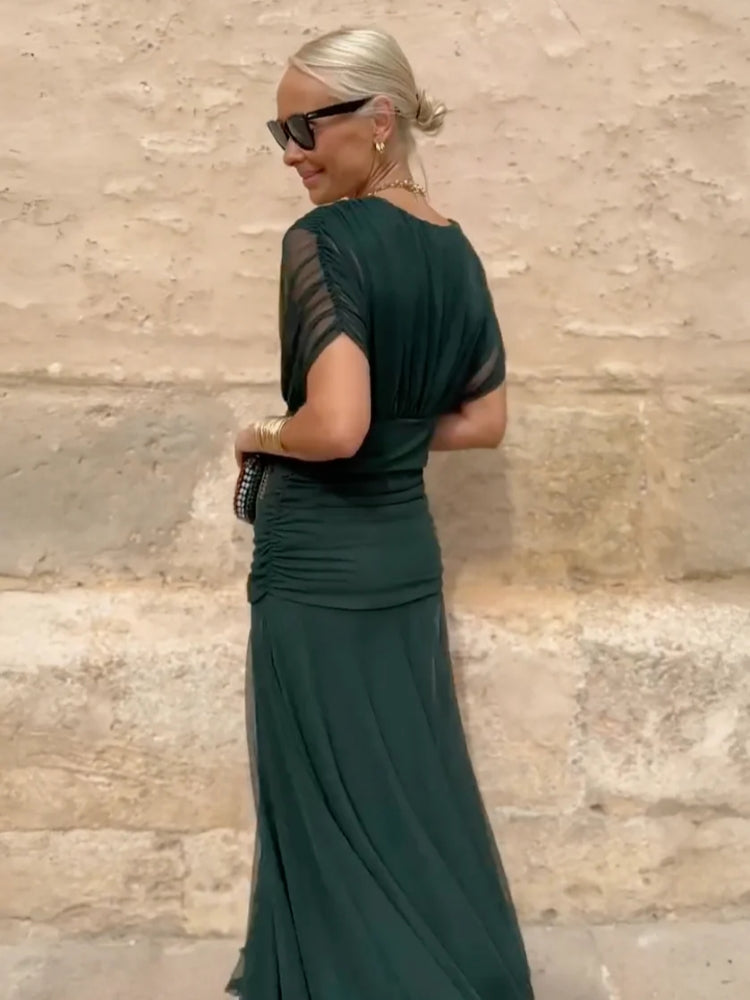 Elegantes V-Ausschnitt Maxi-Partykleid mit fantasievollem Blumendruck