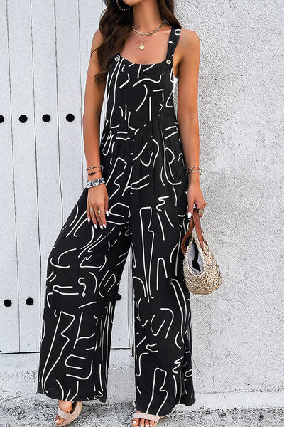 Bedruckter Overall mit weiten Trägern und Taschen