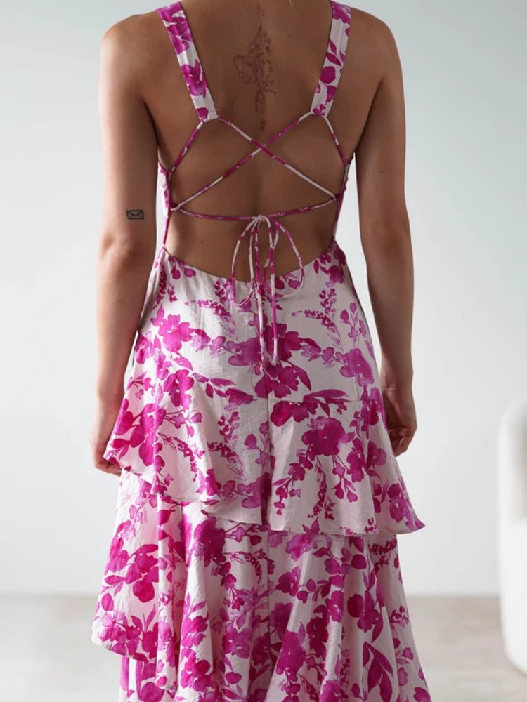 Geblümtes V-Ausschnitt Slip-Kleid