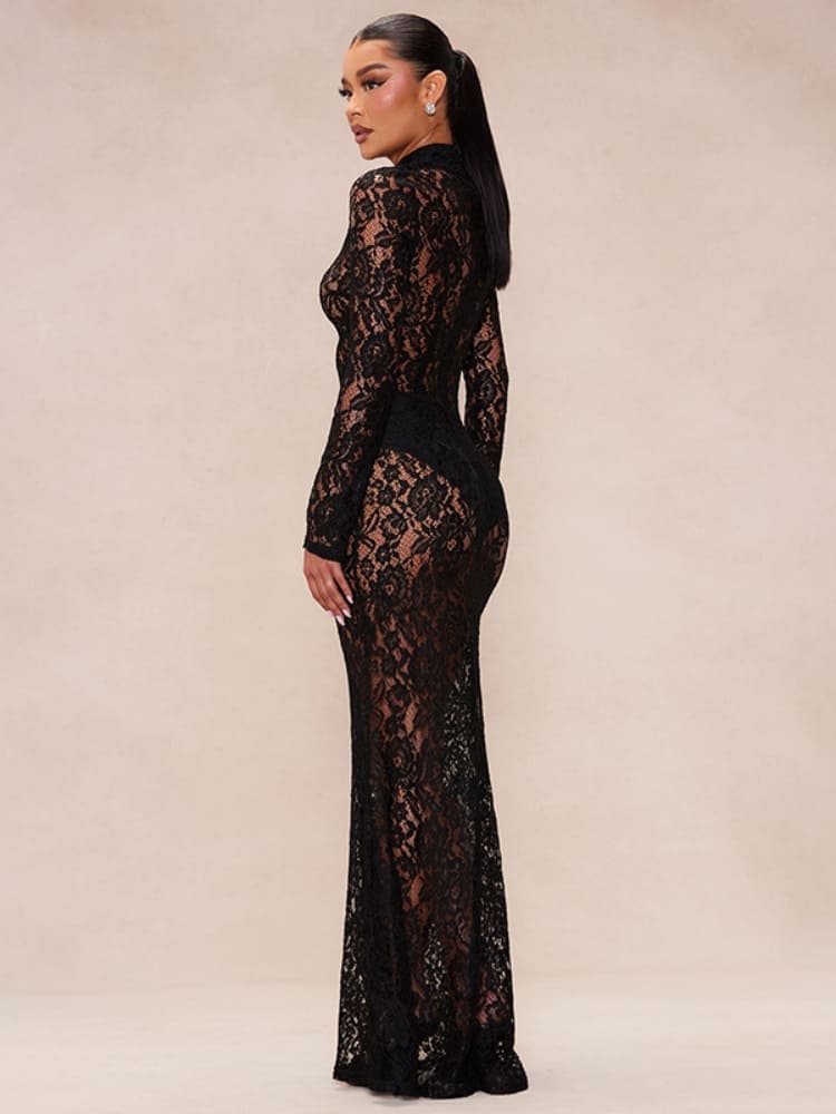 Durchsichtiges Spitzen-Rollkragenkleid