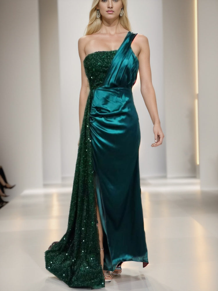 Pailletten-Meerjungfrauenkleid mit einer Schulter