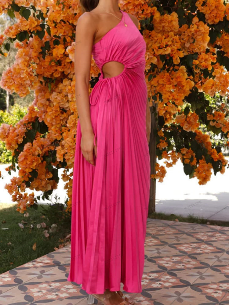 Plissiertes One-Shoulder-Kleid mit Cut-Out-Taille