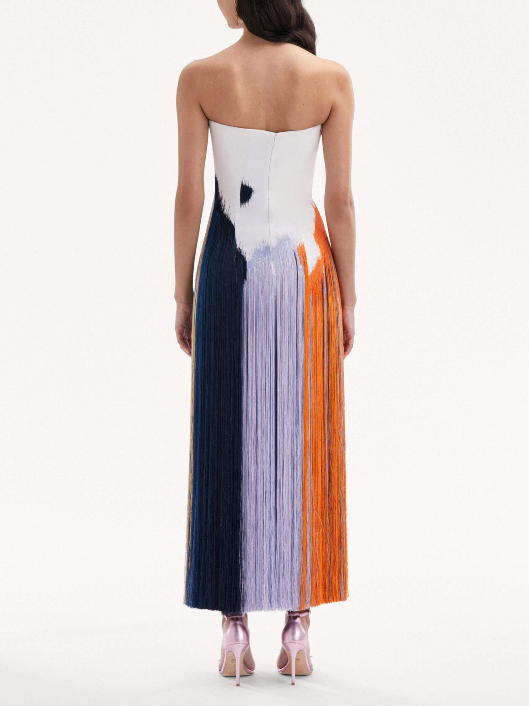 Cocktailkleid mit Fransen und abstraktem Pinselstrichmuster