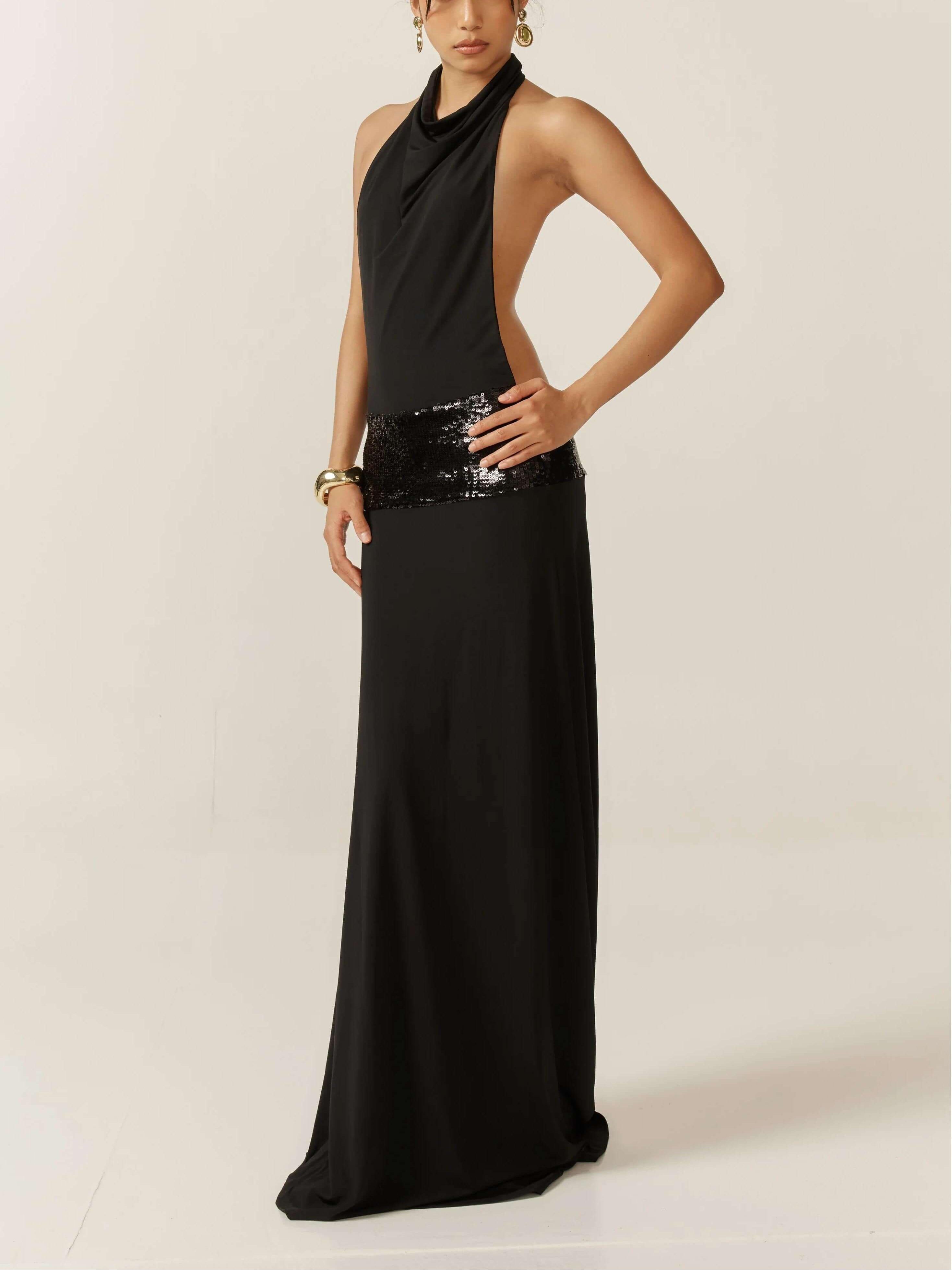 Adele Halter-Abendkleid in Schwarz