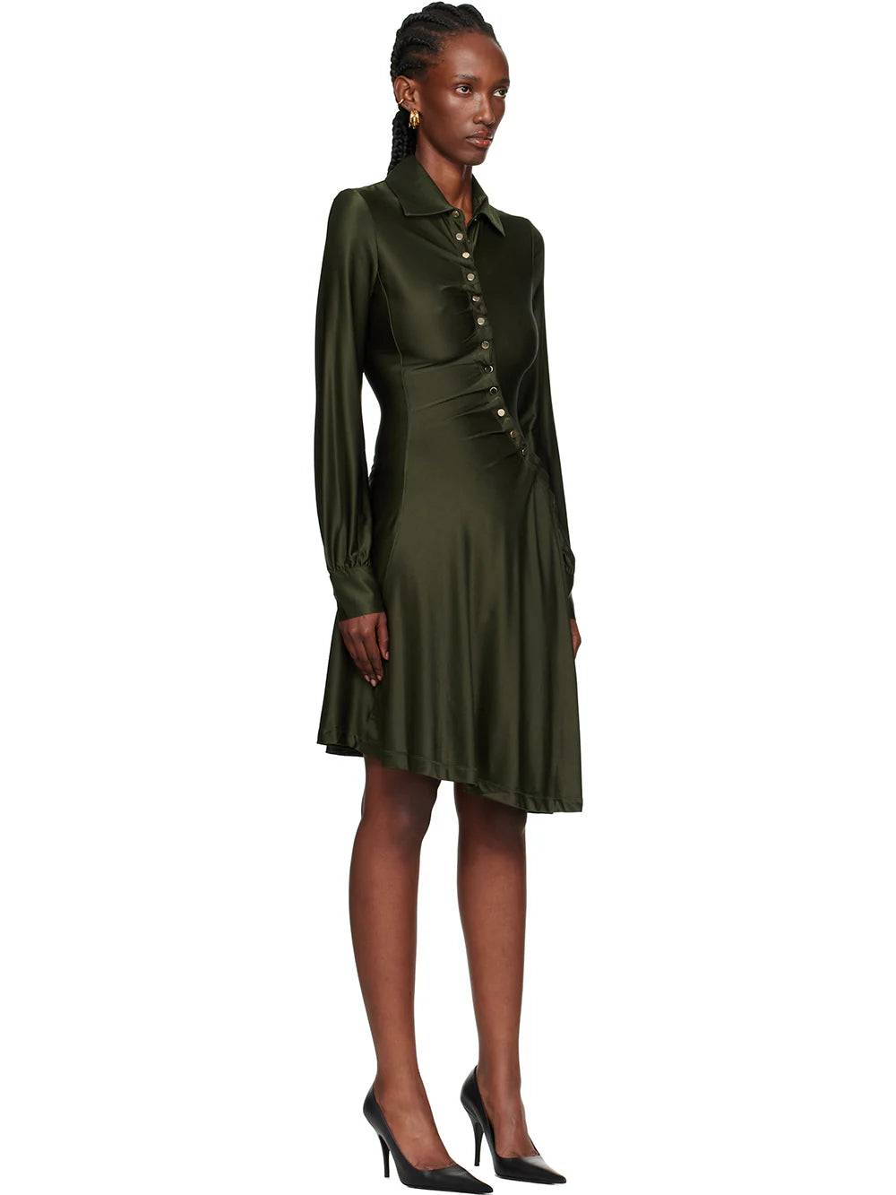Asymmetrisches Satinhemd-Midikleid