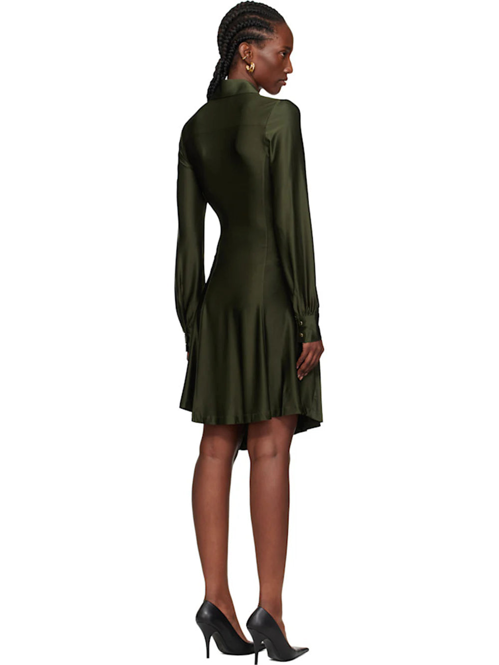 Asymmetrisches Satinhemd-Midikleid
