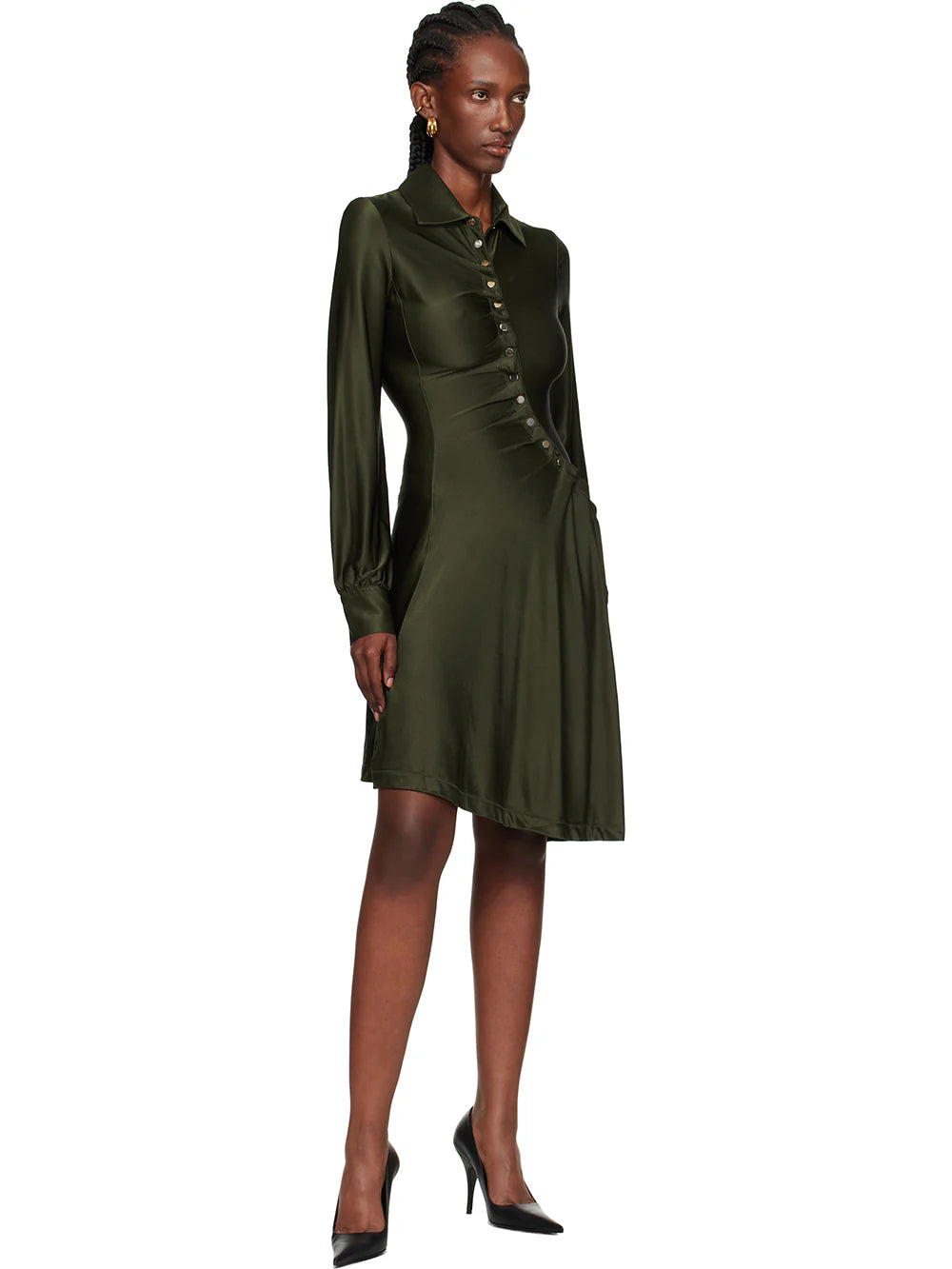 Asymmetrisches Satinhemd-Midikleid
