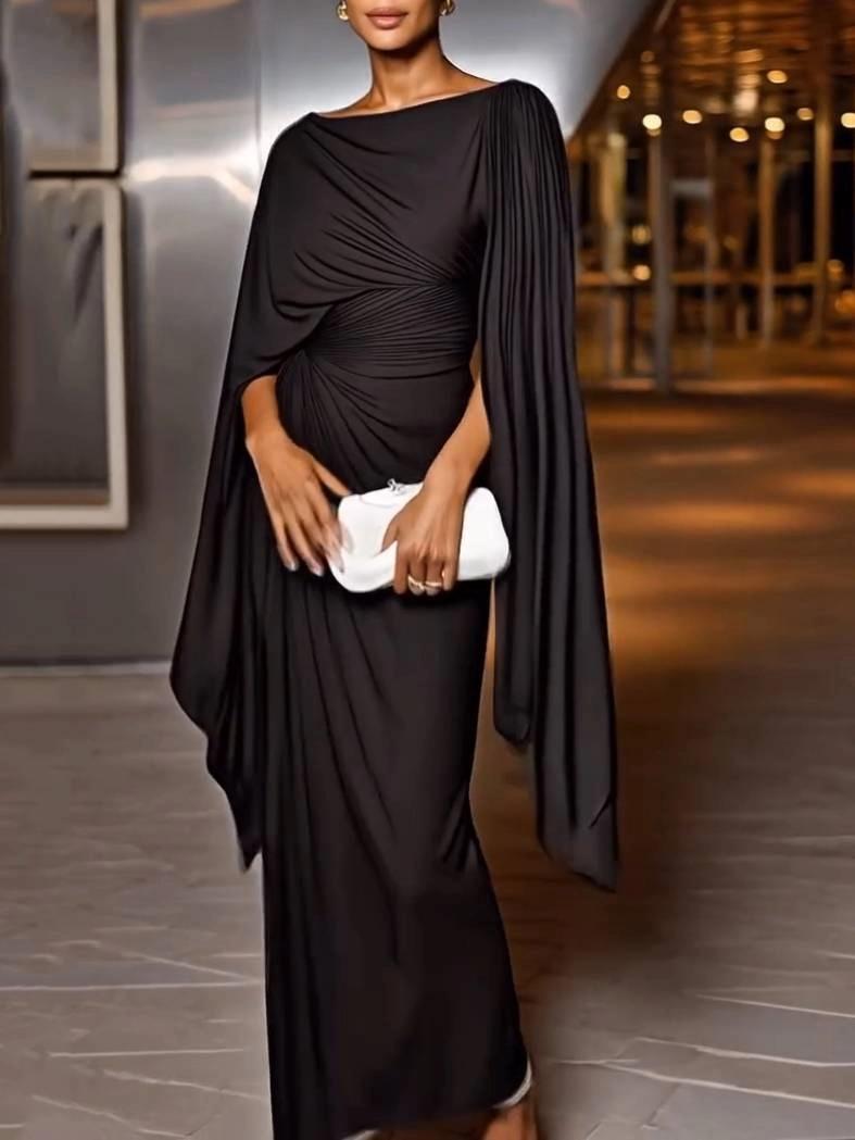 Elegantes Maxikleid mit fließenden Cape-Ärmeln
