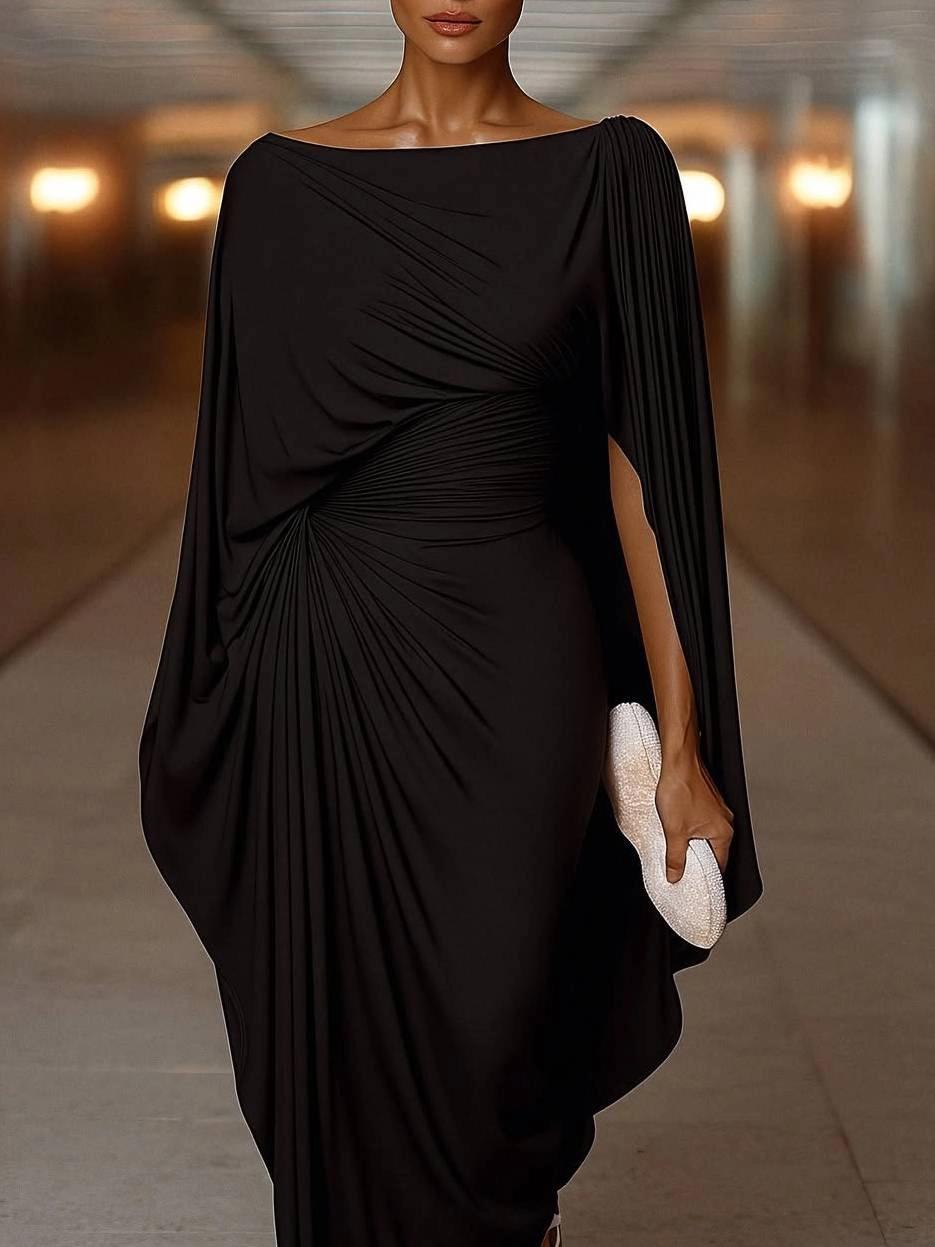 Elegantes Maxikleid mit fließenden Cape-Ärmeln