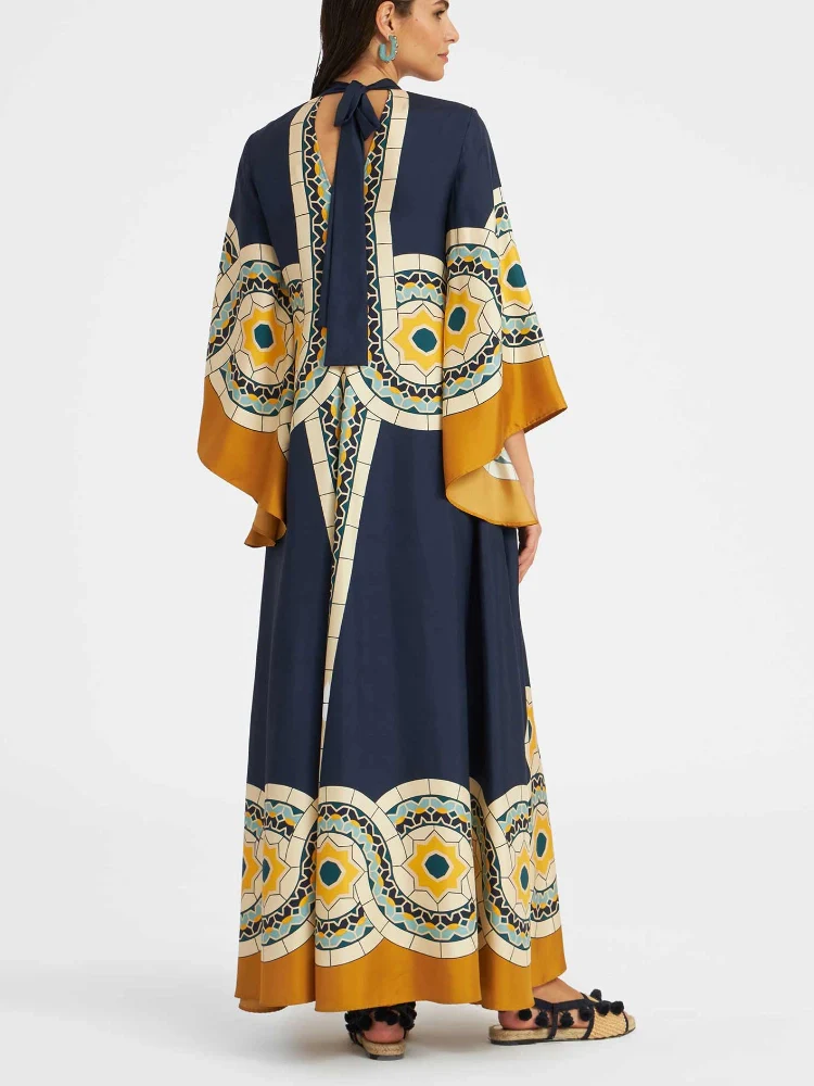 Magnifico bedrucktes Maxikleid – Blau