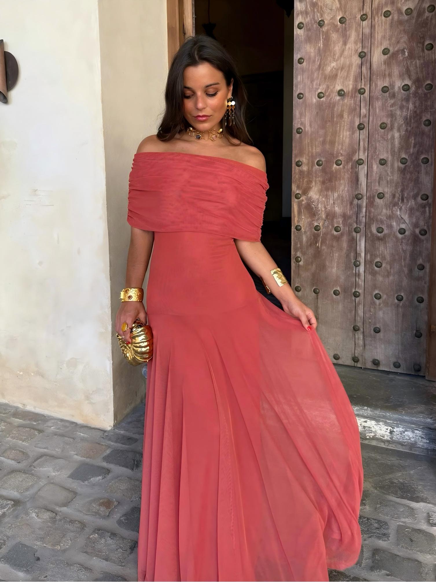 Toledo One Shoulder Mesh Maxikleid