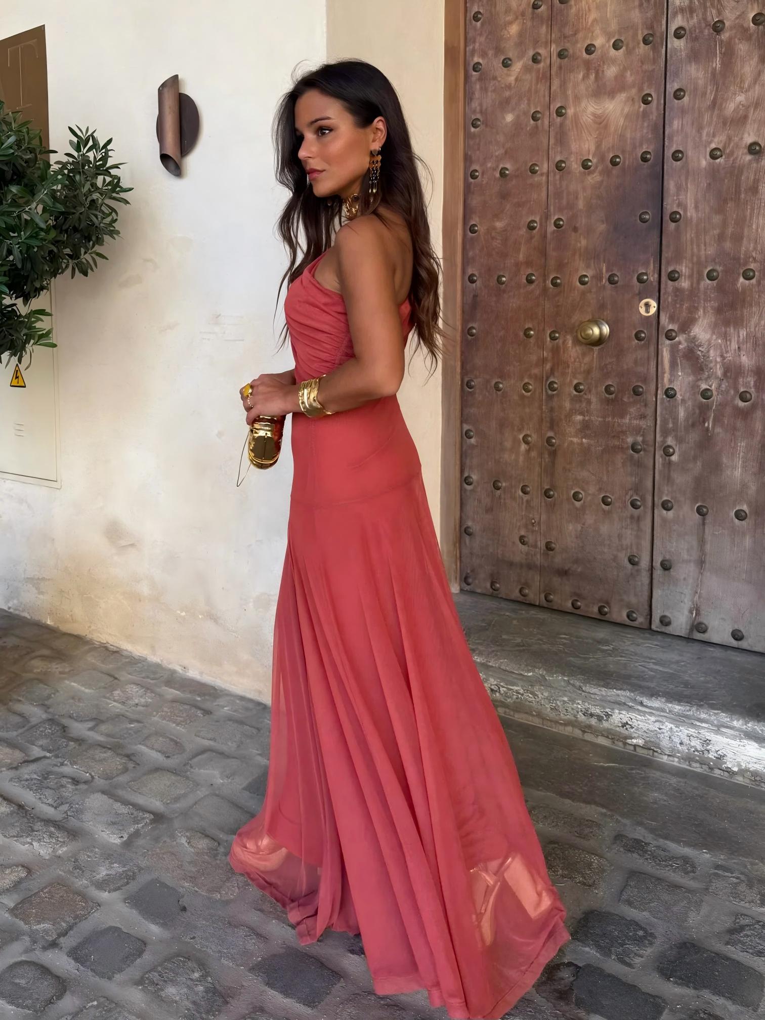 Toledo One Shoulder Mesh Maxikleid