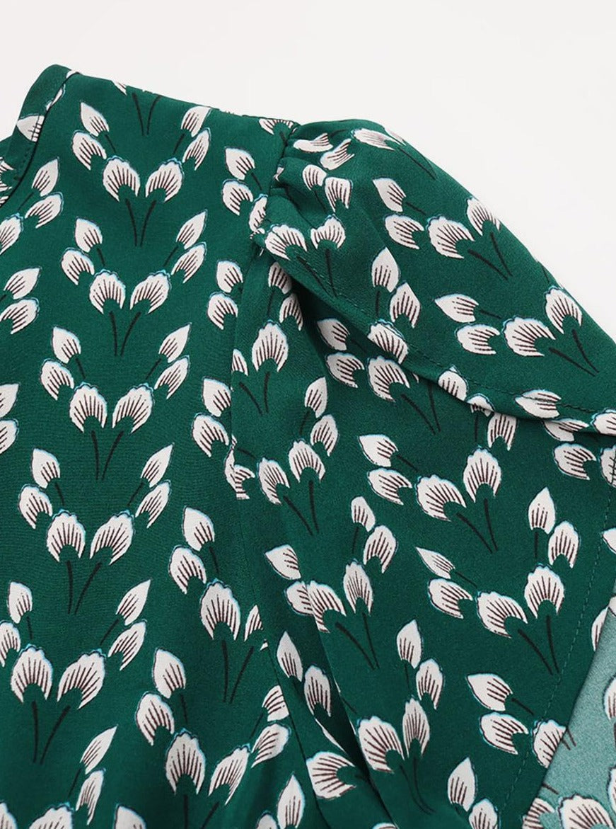 Geblümtes Midi-Kleid Stretch Schärpe Rundhalsausschnitt Kurze Ärmel Bohemian