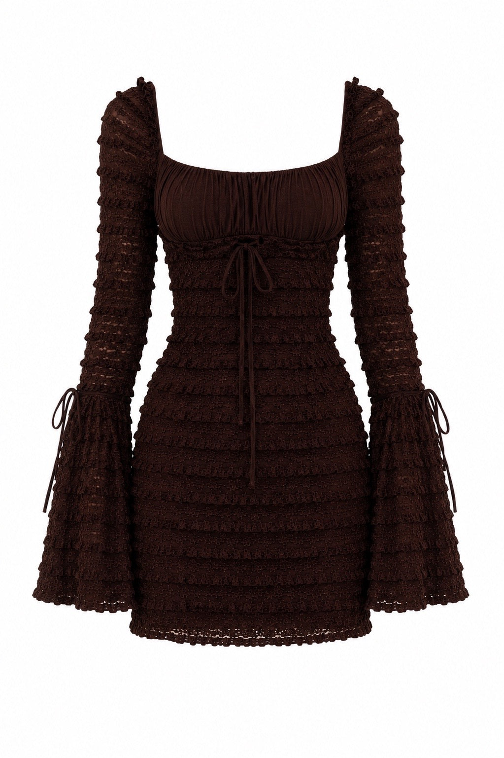 Reichhaltiges Mini-Kleid aus brauner Spitze
