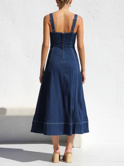 Jeans-Träger-Midi-Kleid mit Knöpfen