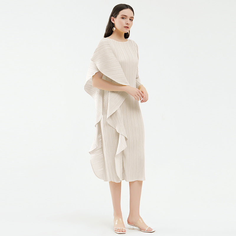 Damen High-End Asymmetrisches Patchwork-Kleid in Uni-Farbe