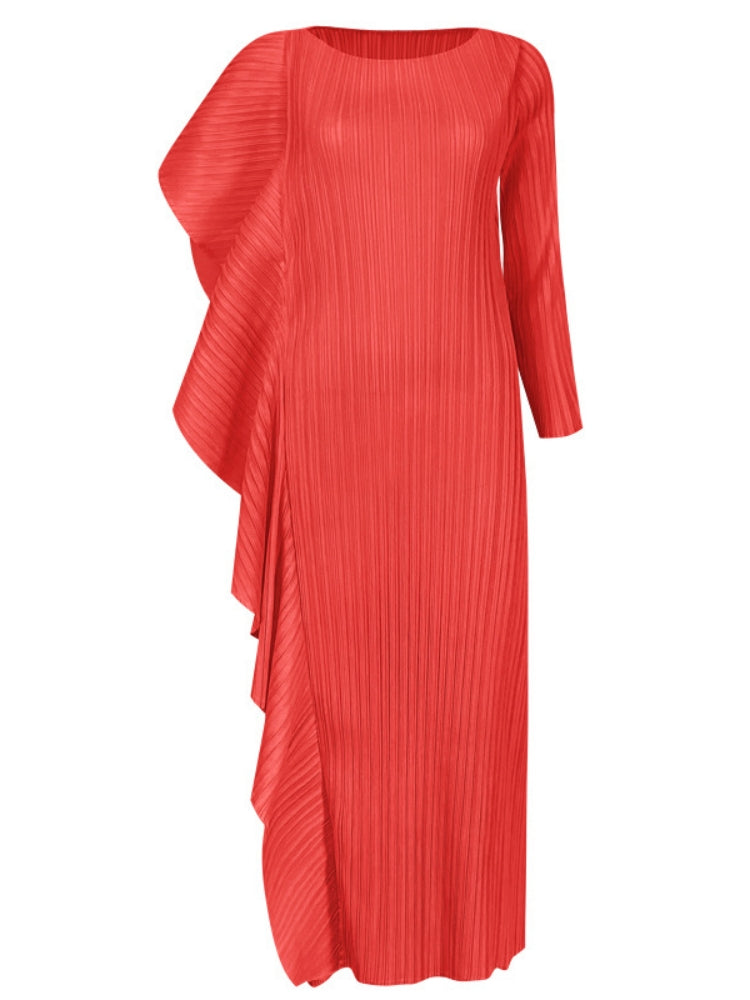 Damen High-End Asymmetrisches Patchwork-Kleid in Uni-Farbe