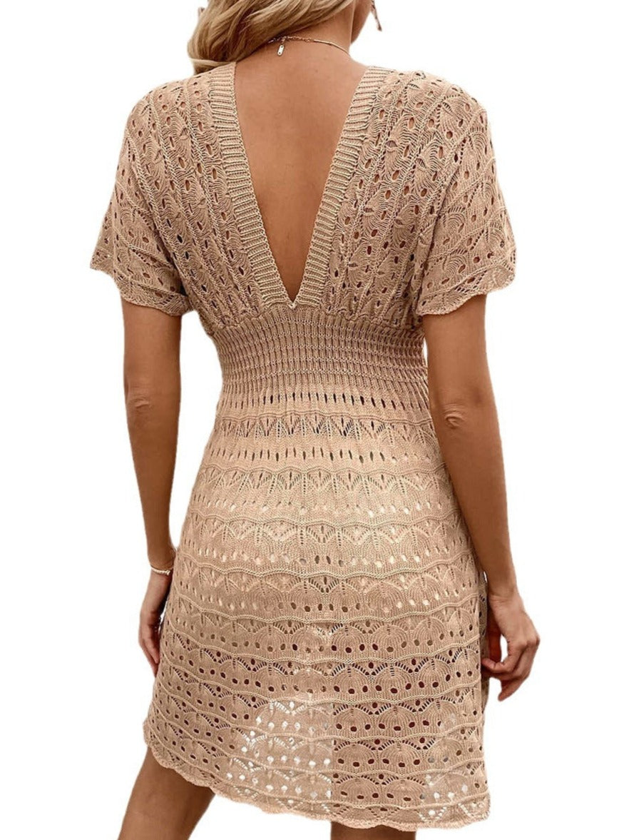 Damen V-Ausschnitt Kurzarm Strandkleid Cover-up in 3 Farben S-XL