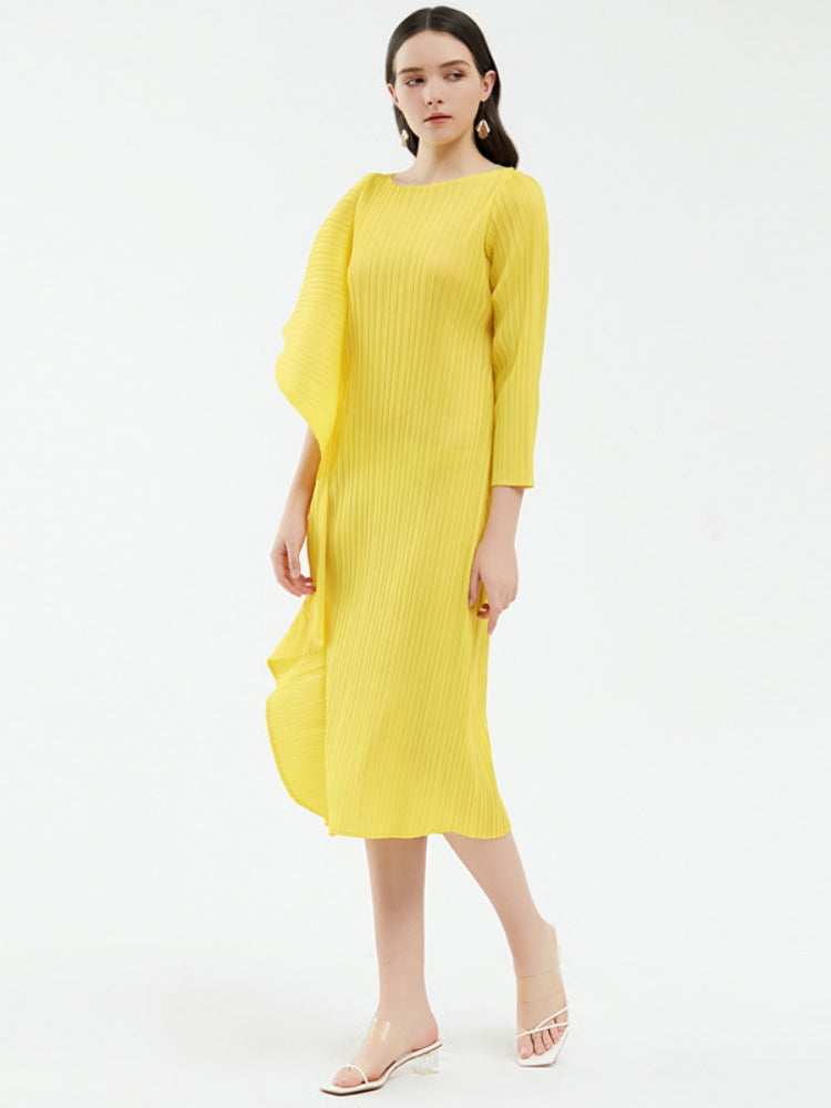 Damen High-End Asymmetrisches Patchwork-Kleid in Uni-Farbe