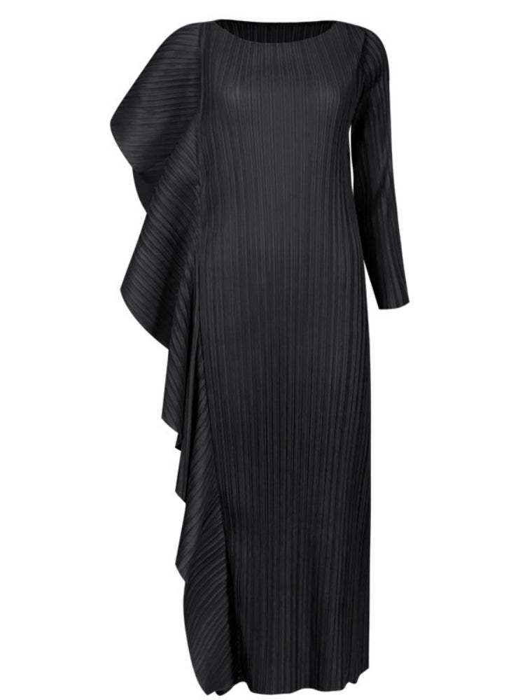 Damen High-End Asymmetrisches Patchwork-Kleid in Uni-Farbe
