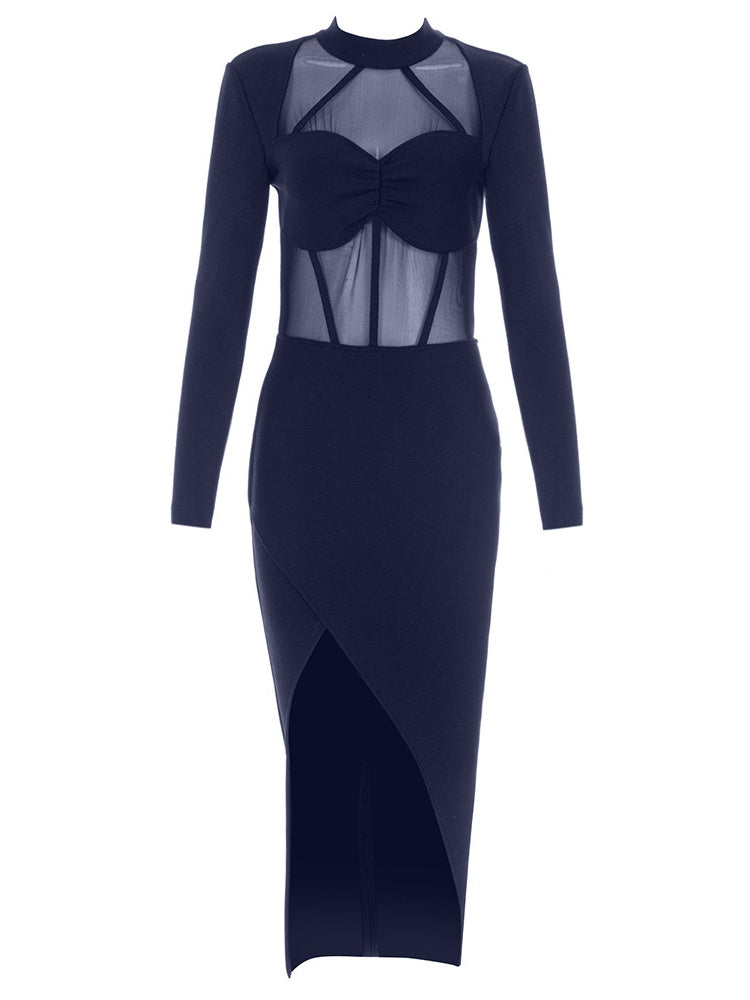 Bandage-Mesh-Bodycon-Kleid