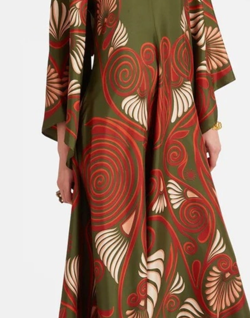 Magnifico Bedrucktes Maxikleid – Dunkelgrün