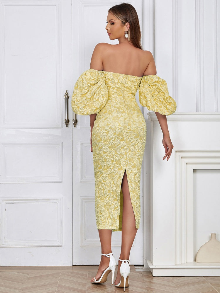 Trägerloses Vintage-Kleid mit Puffärmeln