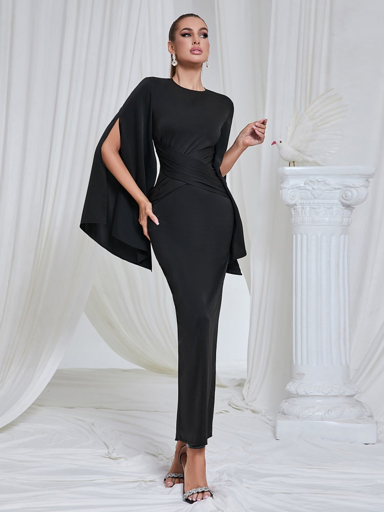Rundhals Langarm Abendkleid