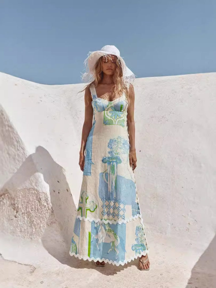 Leinen Maxikleid mit Rückenausschnitt