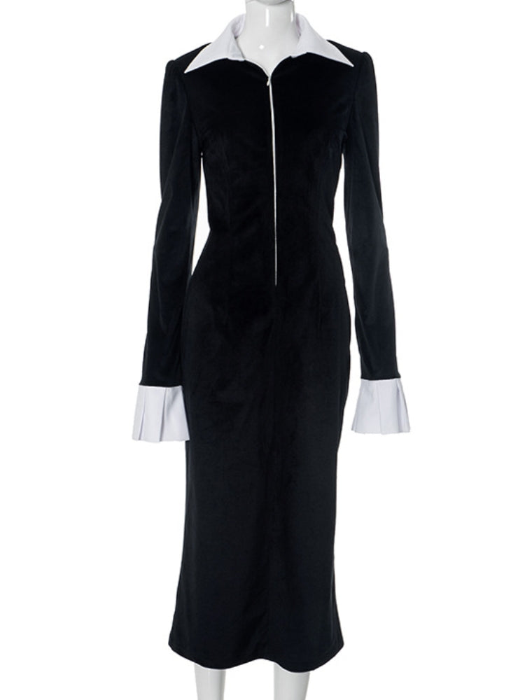 Kleid mit Reißverschluss und Kontrastkragen