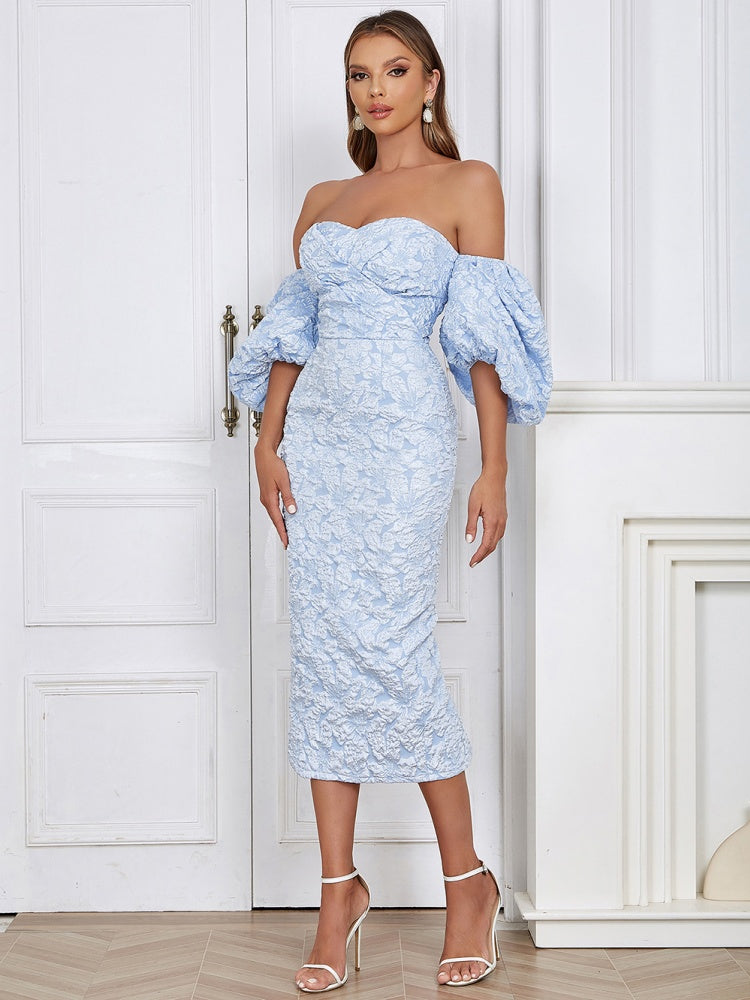 Trägerloses Vintage-Kleid mit Puffärmeln