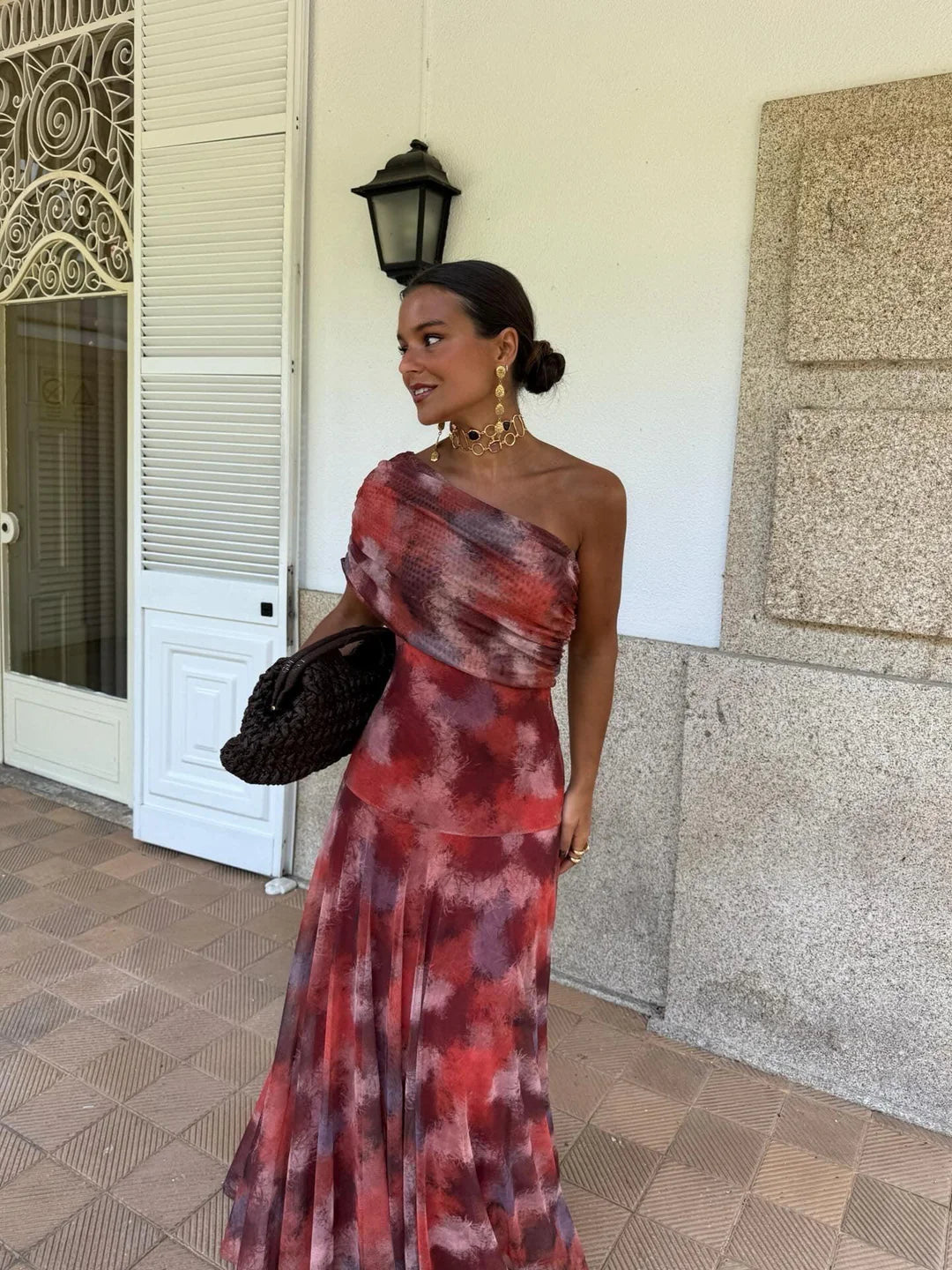 Toledo One Shoulder Mesh Maxikleid
