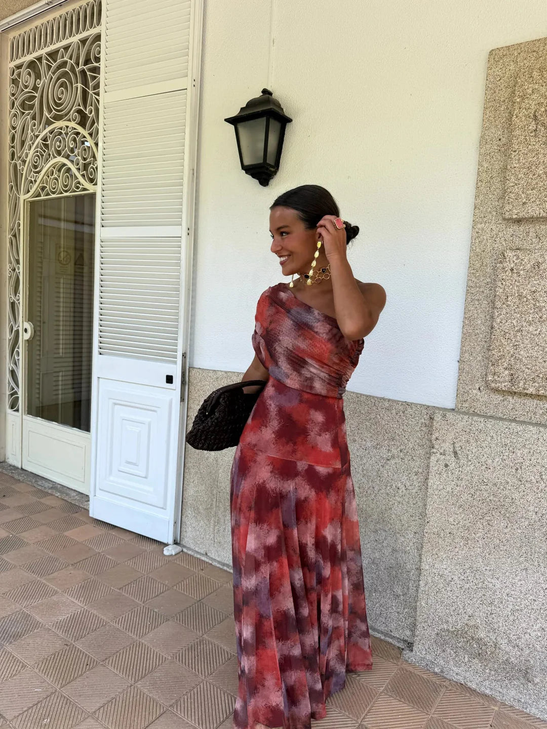 Toledo One Shoulder Mesh Maxikleid