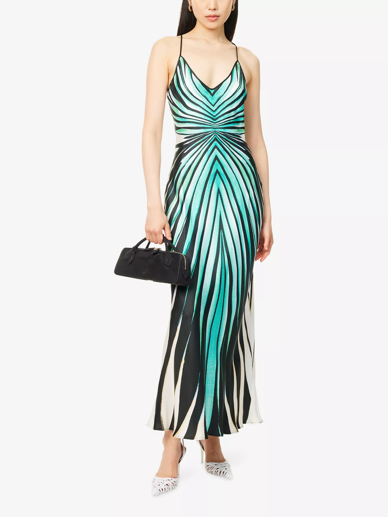 Künstlerisches gestreiftes Satin-Maxi-Slip-Kleid