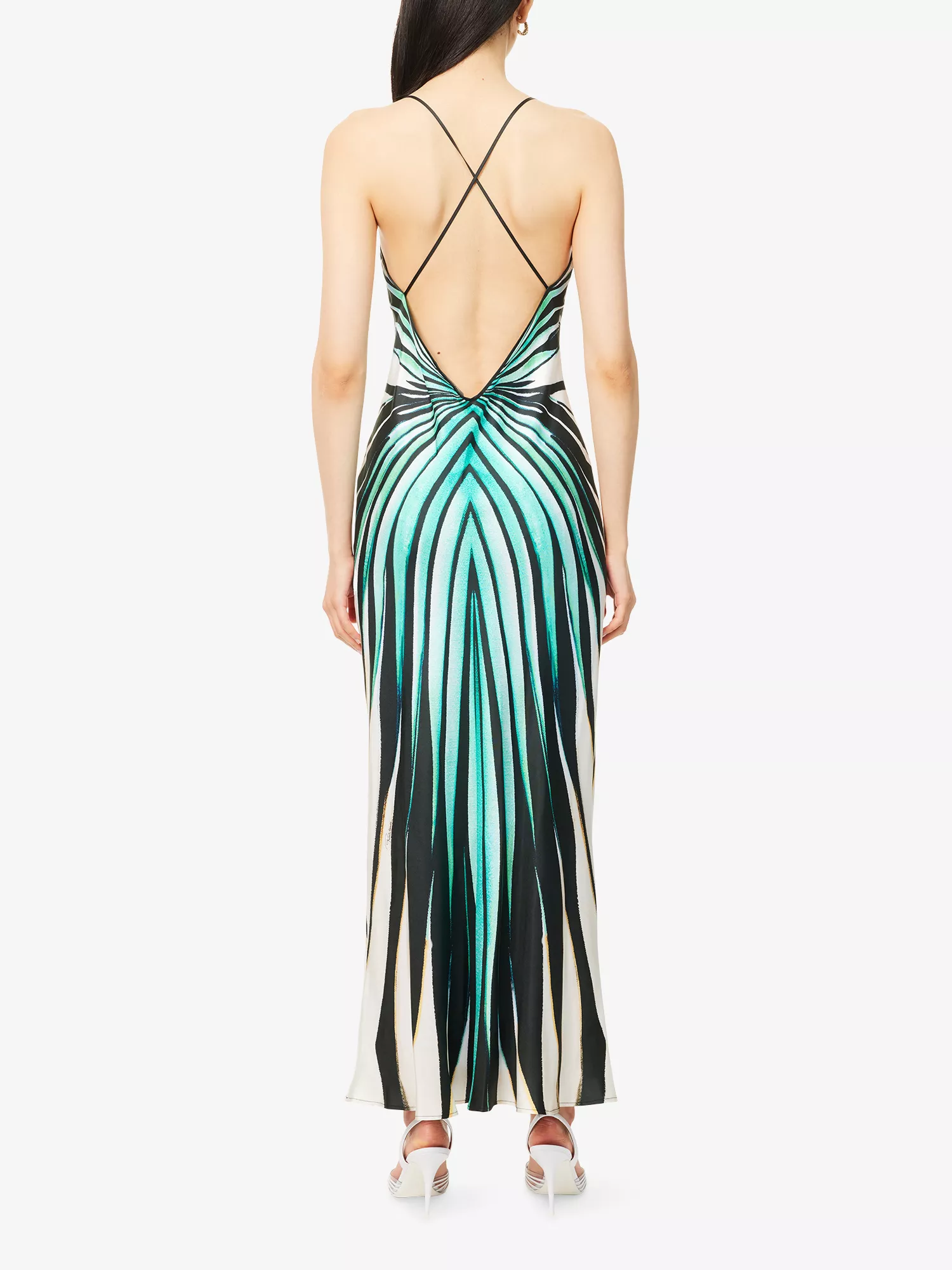 Künstlerisches gestreiftes Satin-Maxi-Slip-Kleid