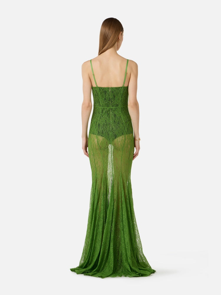 Grünes, durchsichtiges Spitzen-Fischschwanzkleid