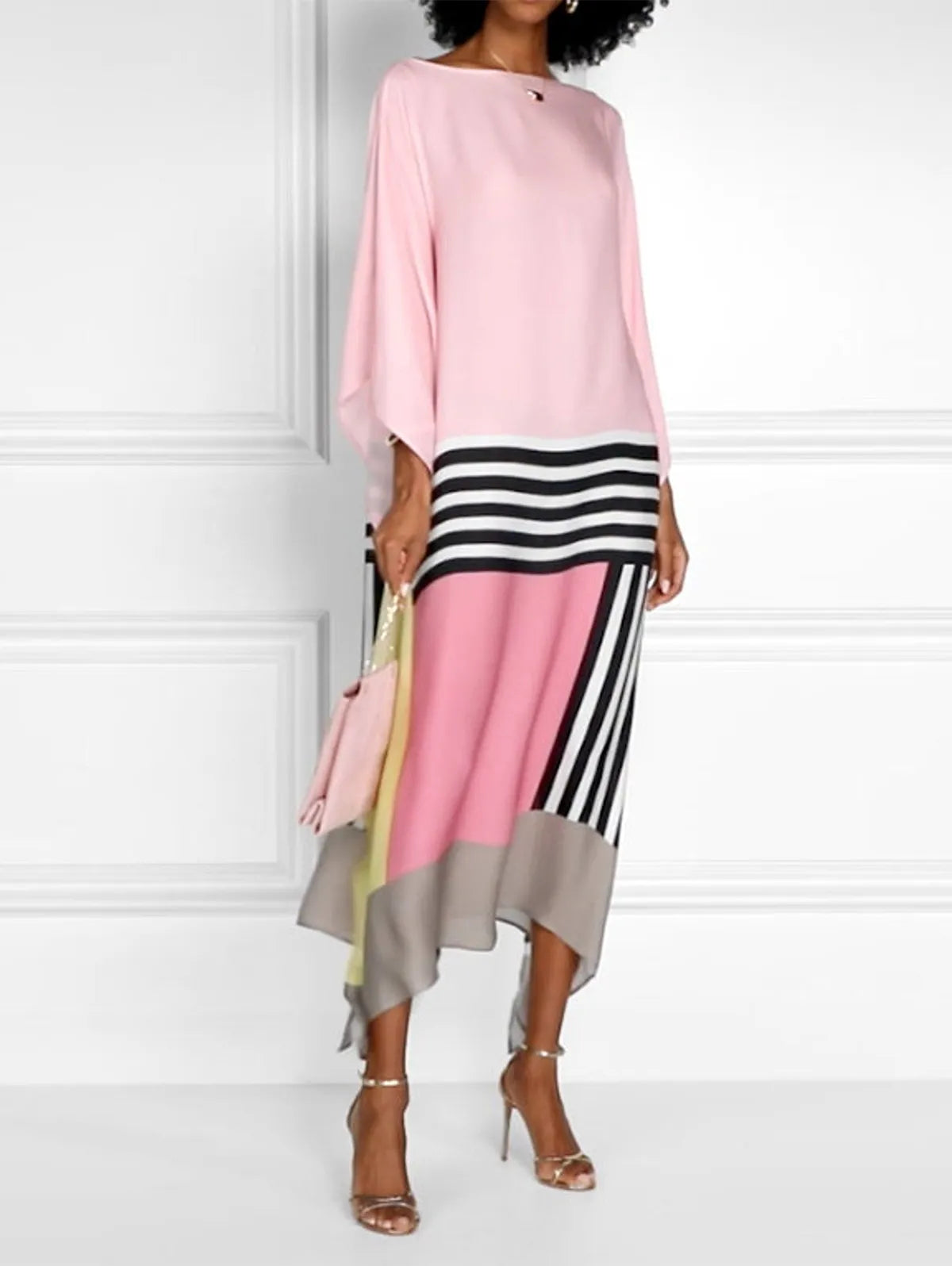 Pinker Kaftan mit Bonbonstreifen