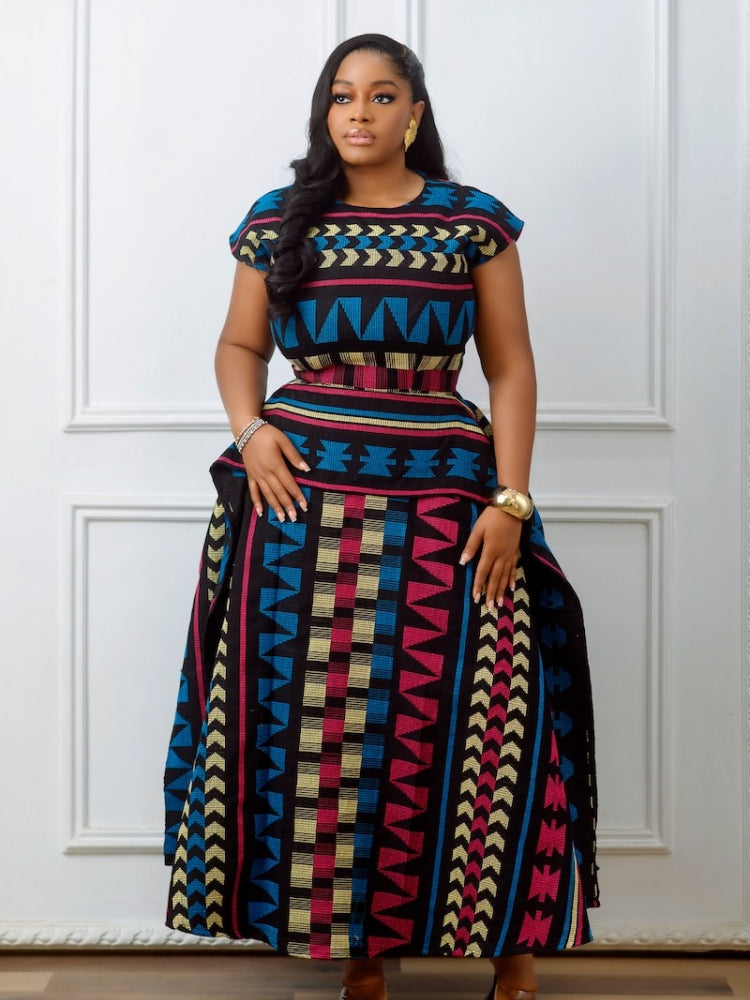 Mehrfarbiges afrikanisches Peplum-Maxikleid