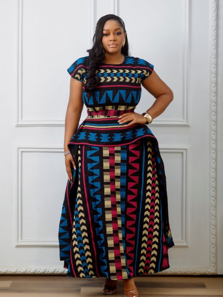 Mehrfarbiges afrikanisches Peplum-Maxikleid